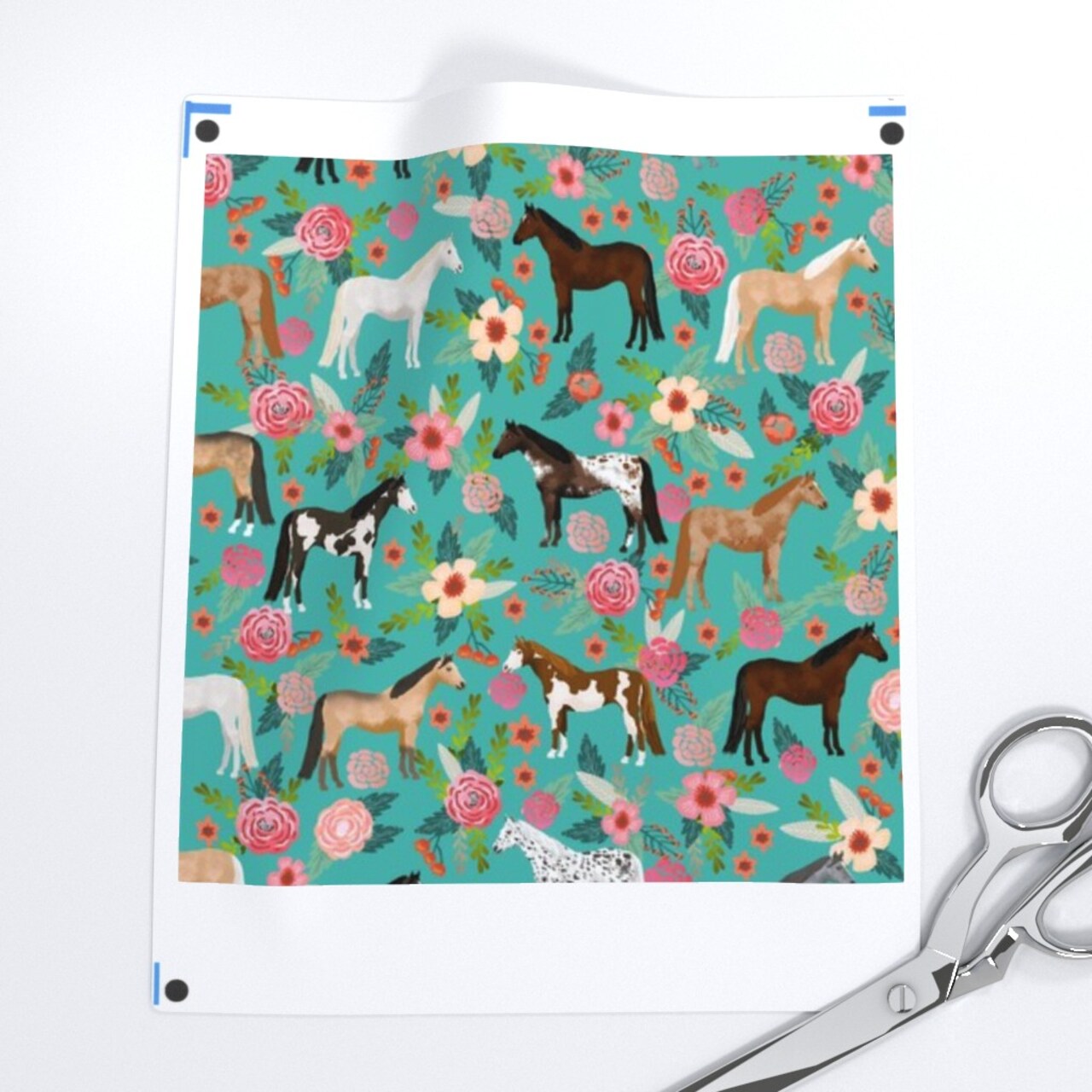 Watercolor Horses Aqua Equestrian Farm Animal Horseback Riding Kids Pony Custom Printed Fabric by Spoonflower Various Fabrics by the Yard or Fat Quarter